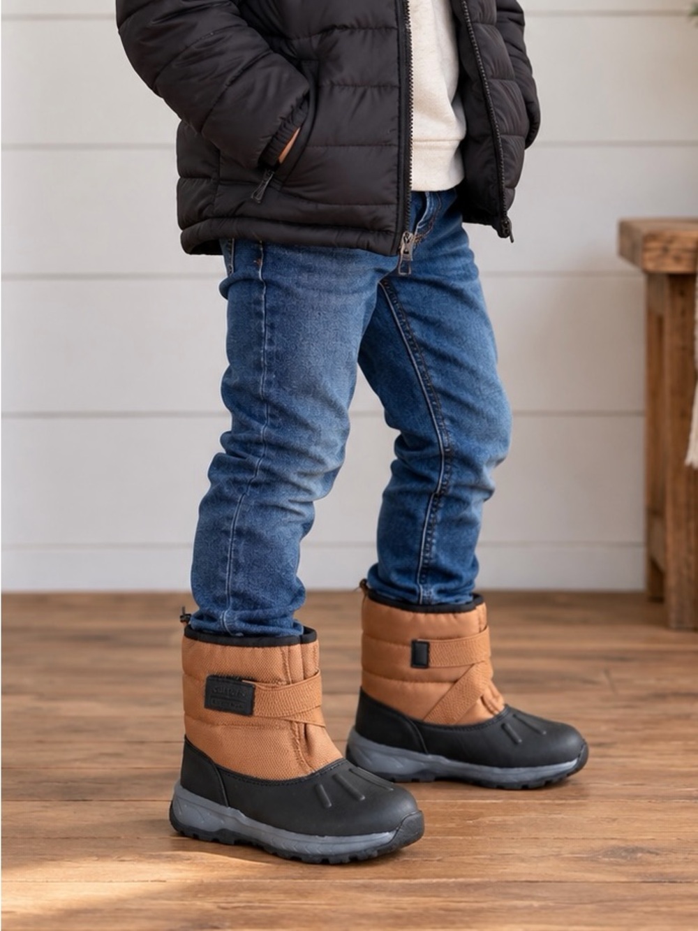 Carter's Tan and Black Light Up Kids Snow Boots